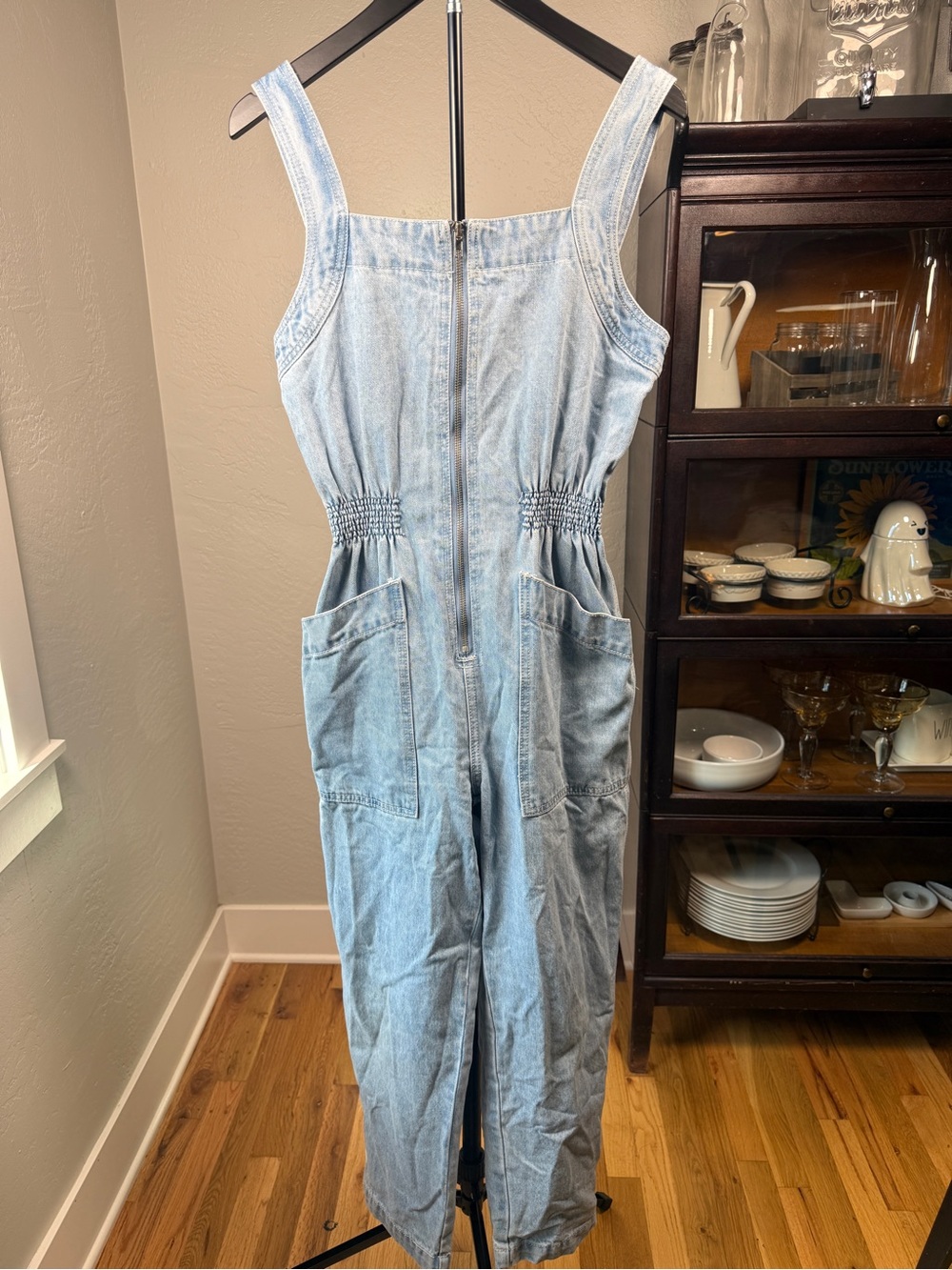 Reverof Denim Jumpsuit Light Wash Zip Front Utility Overalls Size S